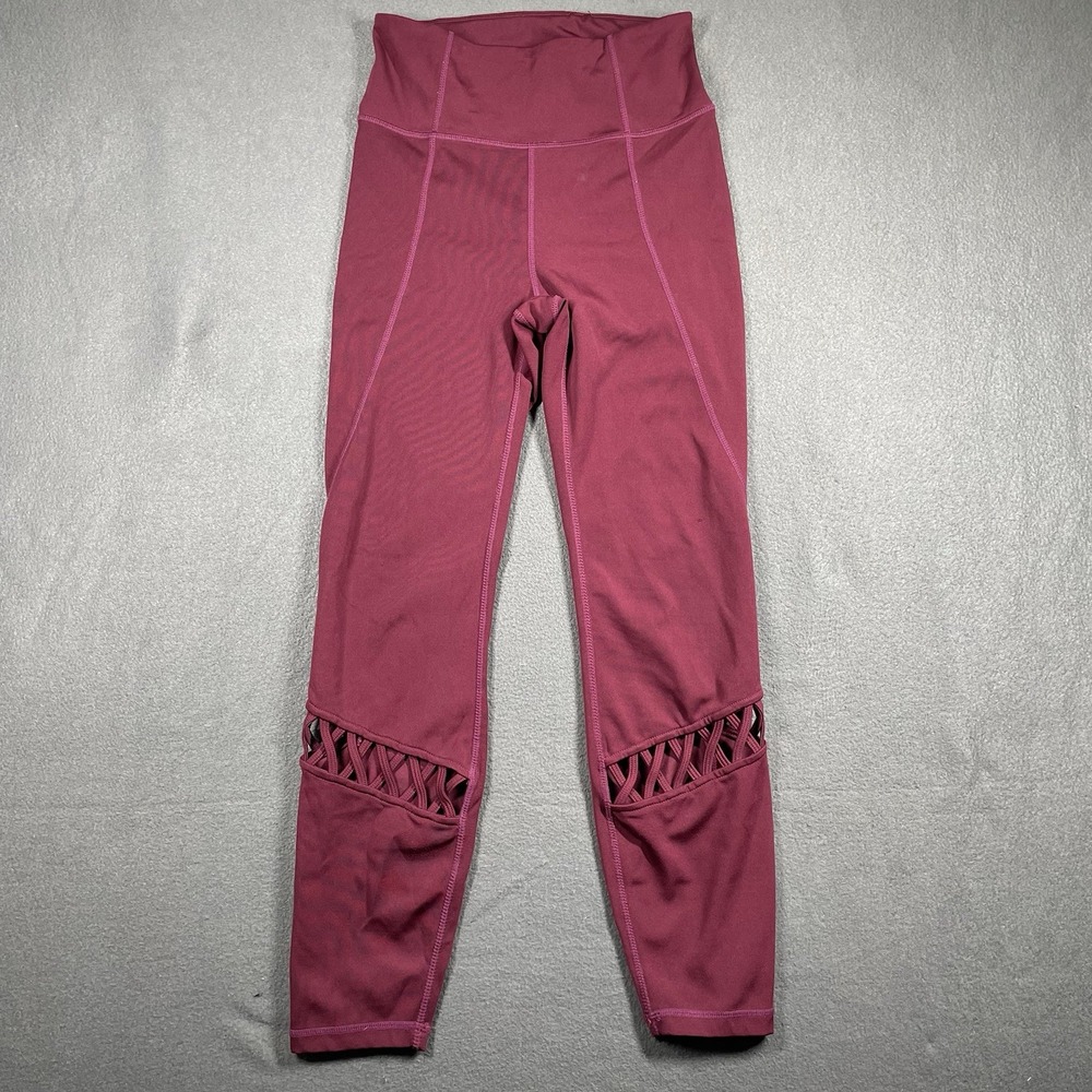 Nanette Lepore High Rise XS Wine Crisscross Ankle Active Leggings Athleisure